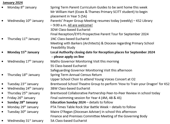 Dates for your diary st thomas of canterbury c of e primary school